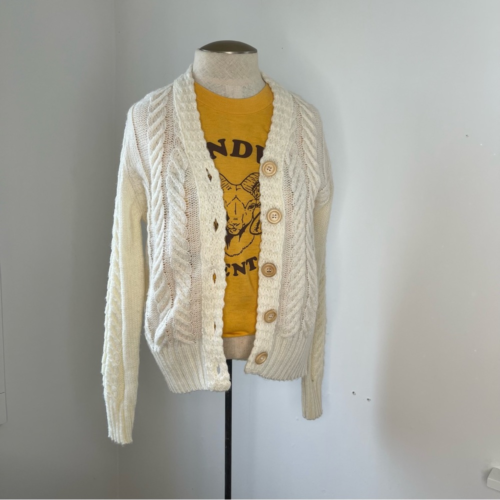 Vintage Fantastik Cream Cable Knit Cardigan with Wooden Buttons - Picture 13 of 15